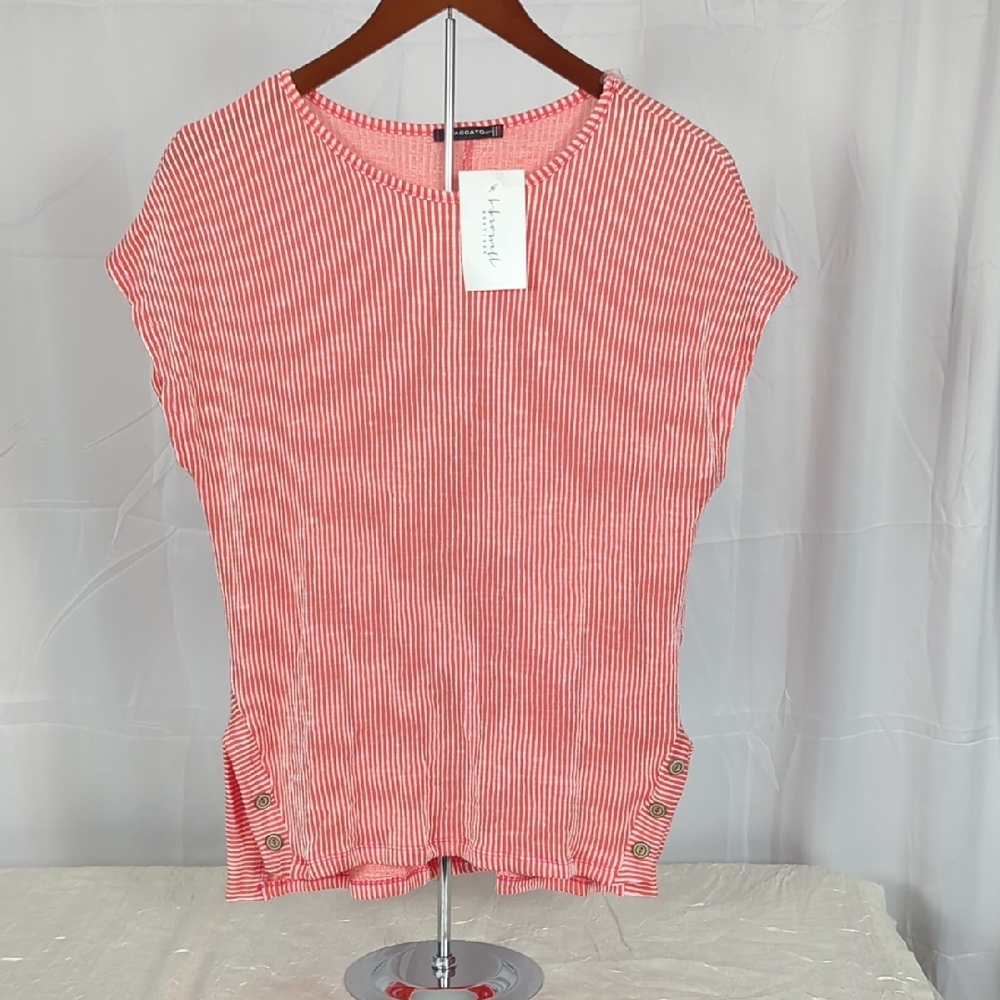 Staccato Coral Striped Button Detail Blouse